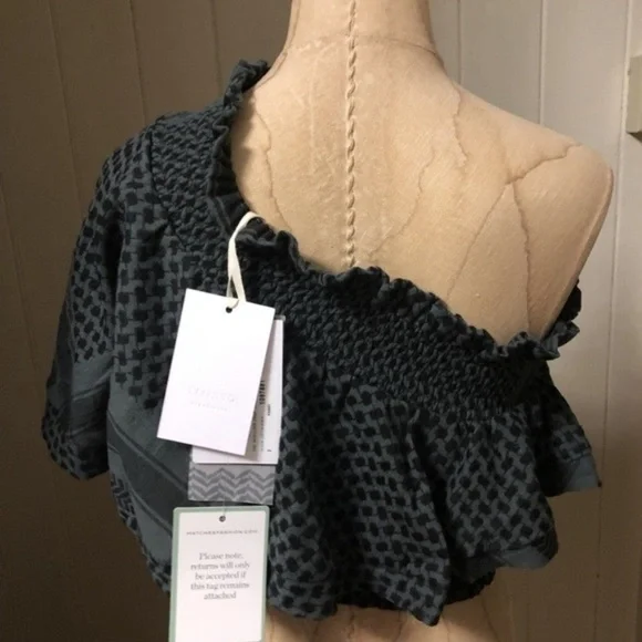NEW CECILE COPENHAGEN sz 2 CROP One Shoulder Ruffle - Picture 3 of 8